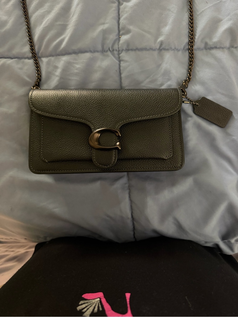 Coach Olive Green Pebbled Leather Chain Crossbody
